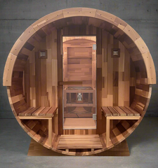Outdoor Cedar Barrel Sauna with Porch - Rejuvenex