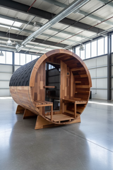 OUTDOOR CEDAR 6 PERSON TRADITIONAL BARREL SAUNA WITH PORCH Rejuvenex