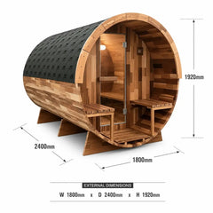OUTDOOR CEDAR 6 PERSON TRADITIONAL BARREL SAUNA