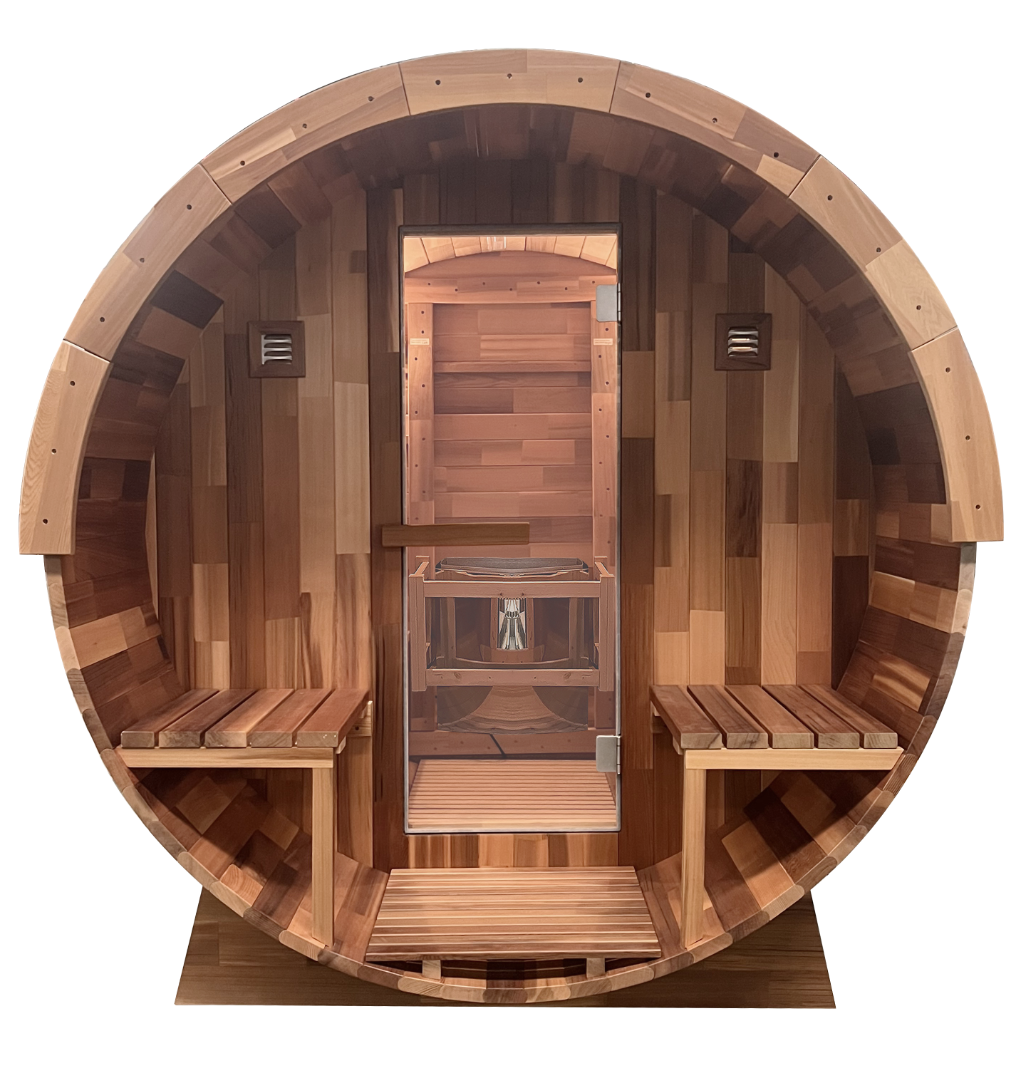 Outdoor Cedar Barrel Sauna with Porch - Rejuvenex