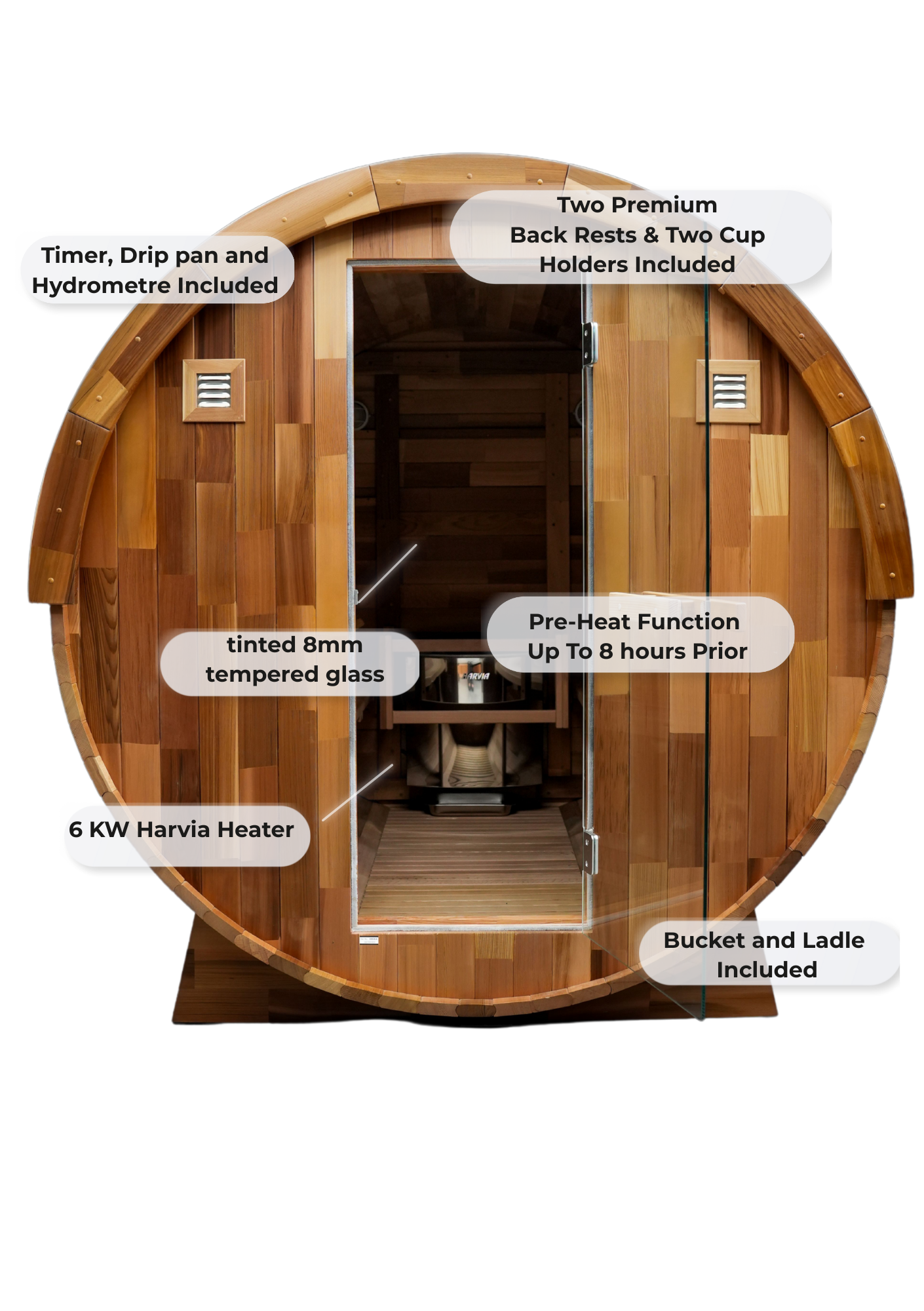 OUTDOOR CEDAR 6 PERSON TRADITIONAL BARREL SAUNA Rejuvenex Spas