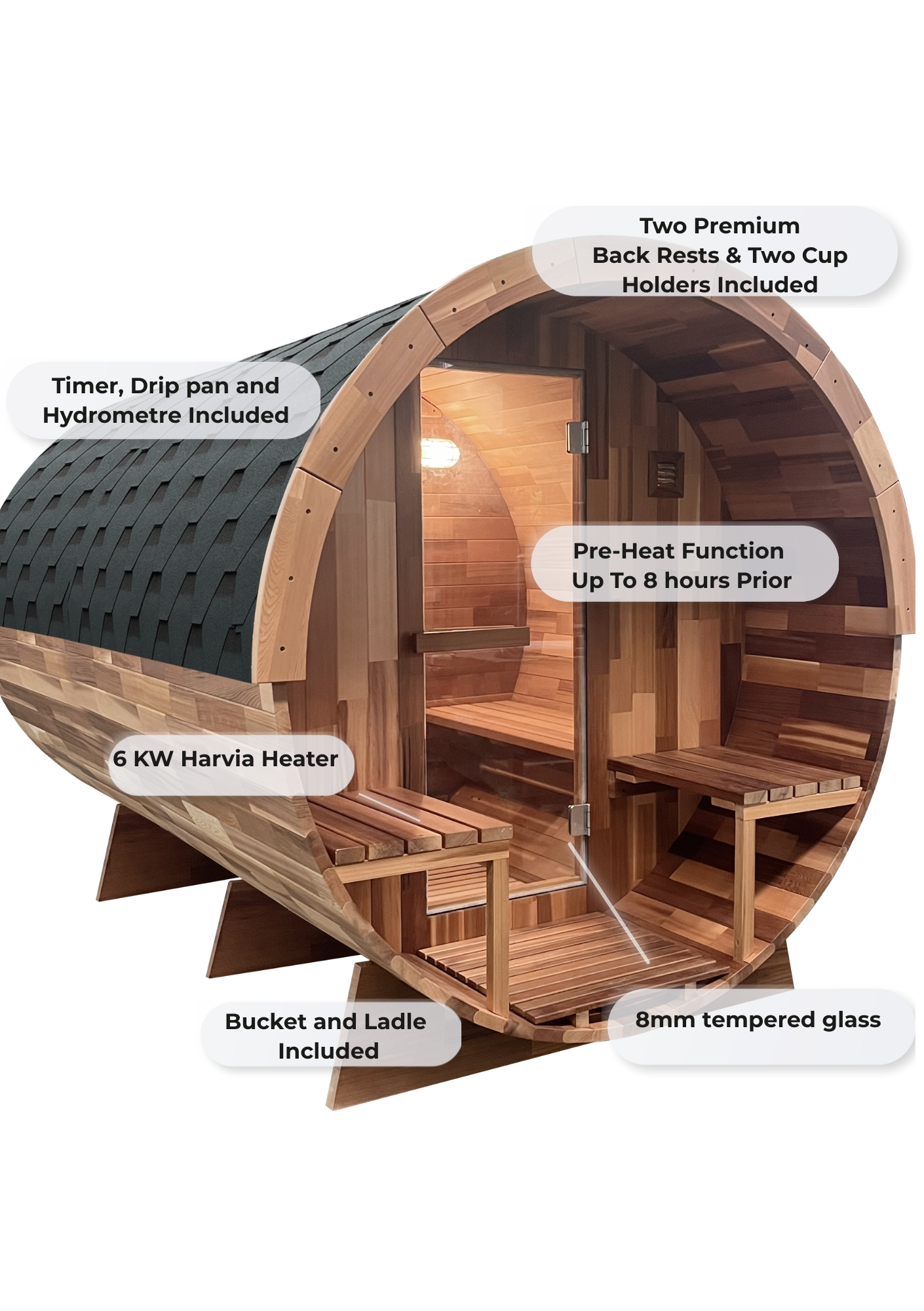 OUTDOOR CEDAR 6 PERSON TRADITIONAL BARREL SAUNA WITH PORCH Rejuvenex Spas