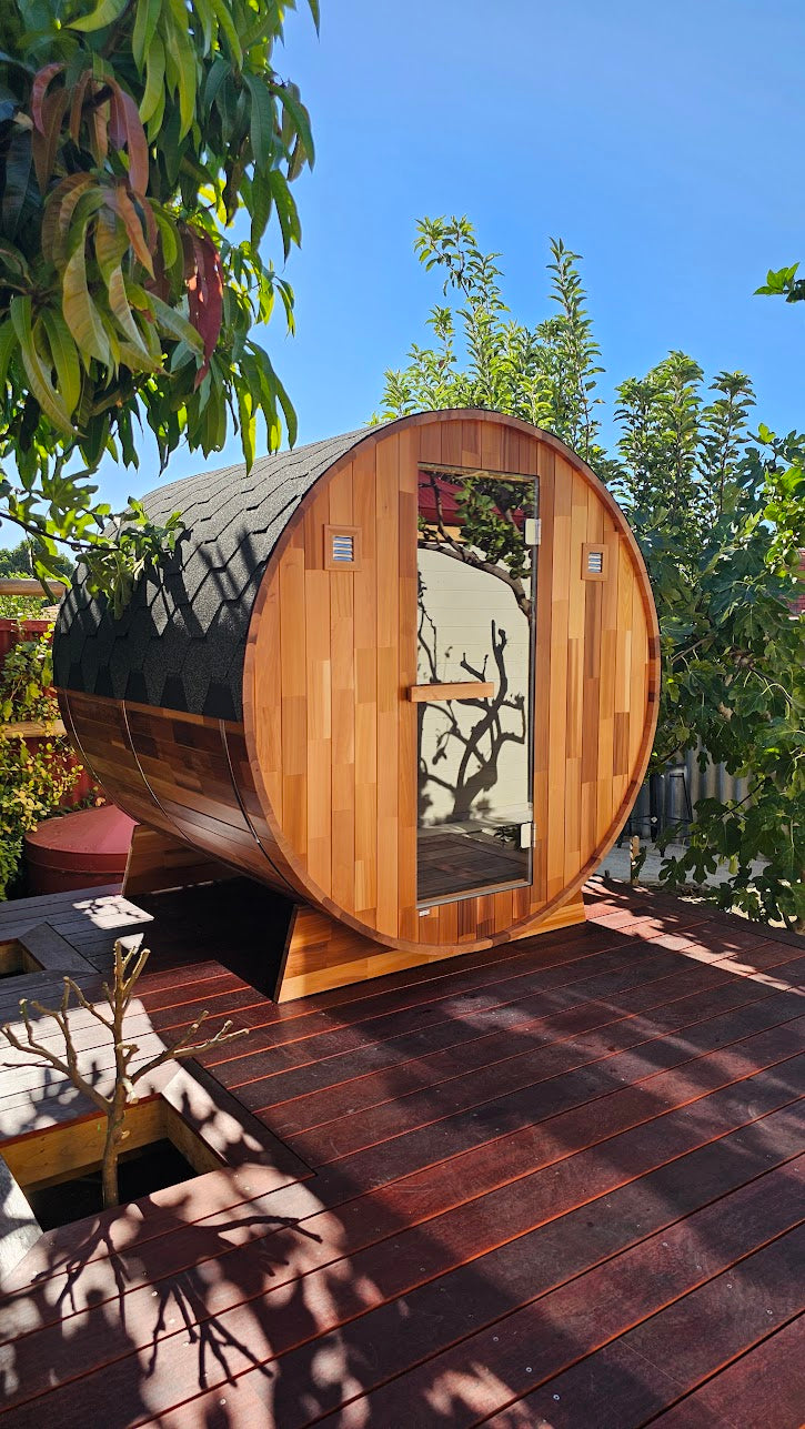 Outdoor Cedar Barrel sauna - Rejuvenex 