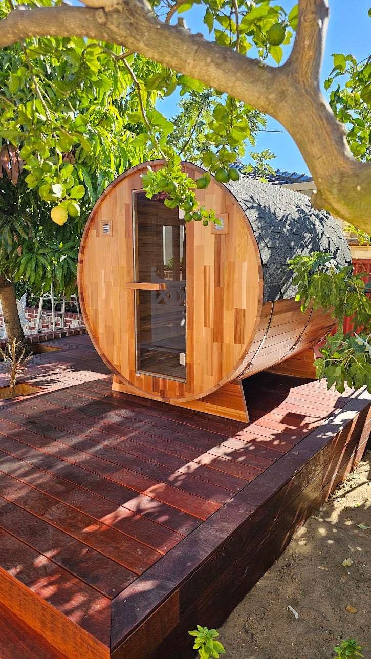 Outdoor Cedar Barrel sauna - Rejuvenex 