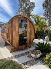 OUTDOOR CEDAR 6 PERSON TRADITIONAL BARREL SAUNA Rejuvenex
