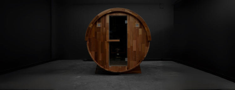 Cedar barrel in a dark room